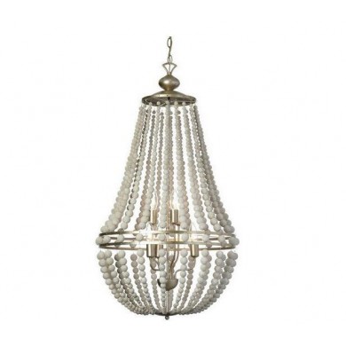 White Antique wood bead chandelier