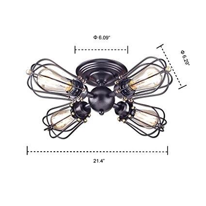 4-lights Vintage Semi-flush Mount Ceiling Light