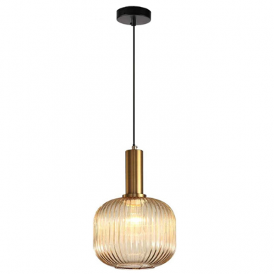 Amber Ribbed Glass Pendant light fixture for living room