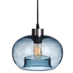 Modern Blue Bubble Blown seeded glass pendant light