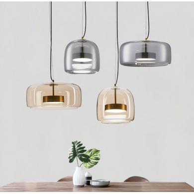 Modern LED Smoked Cognac Glass Pendant Lights