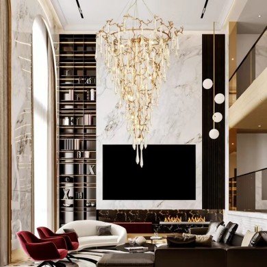 Modern Copper Crystal Branch Chandelier