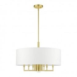 Contemporary Meridian Brass Pendant Chandelier Light With Fabric Shade