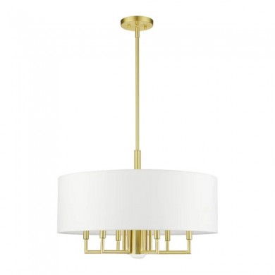 Contemporary Meridian Brass Pendant Chandelier Light With Fabric Shade