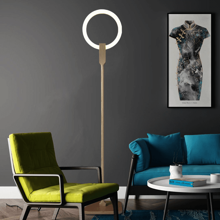 Natural wooden interactive led floor lamp