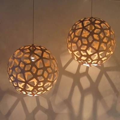 Modern wooden globe pendant light